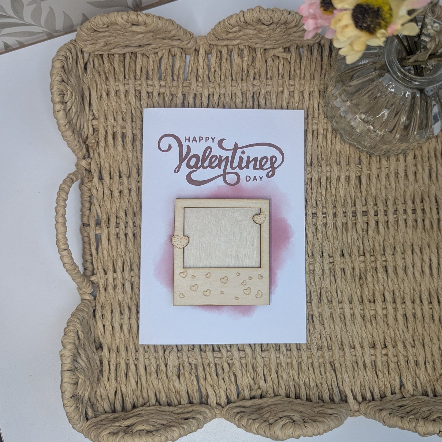 Wooden Magnet Keepsake Greetings Card - Mini Polaroid Valentines Day