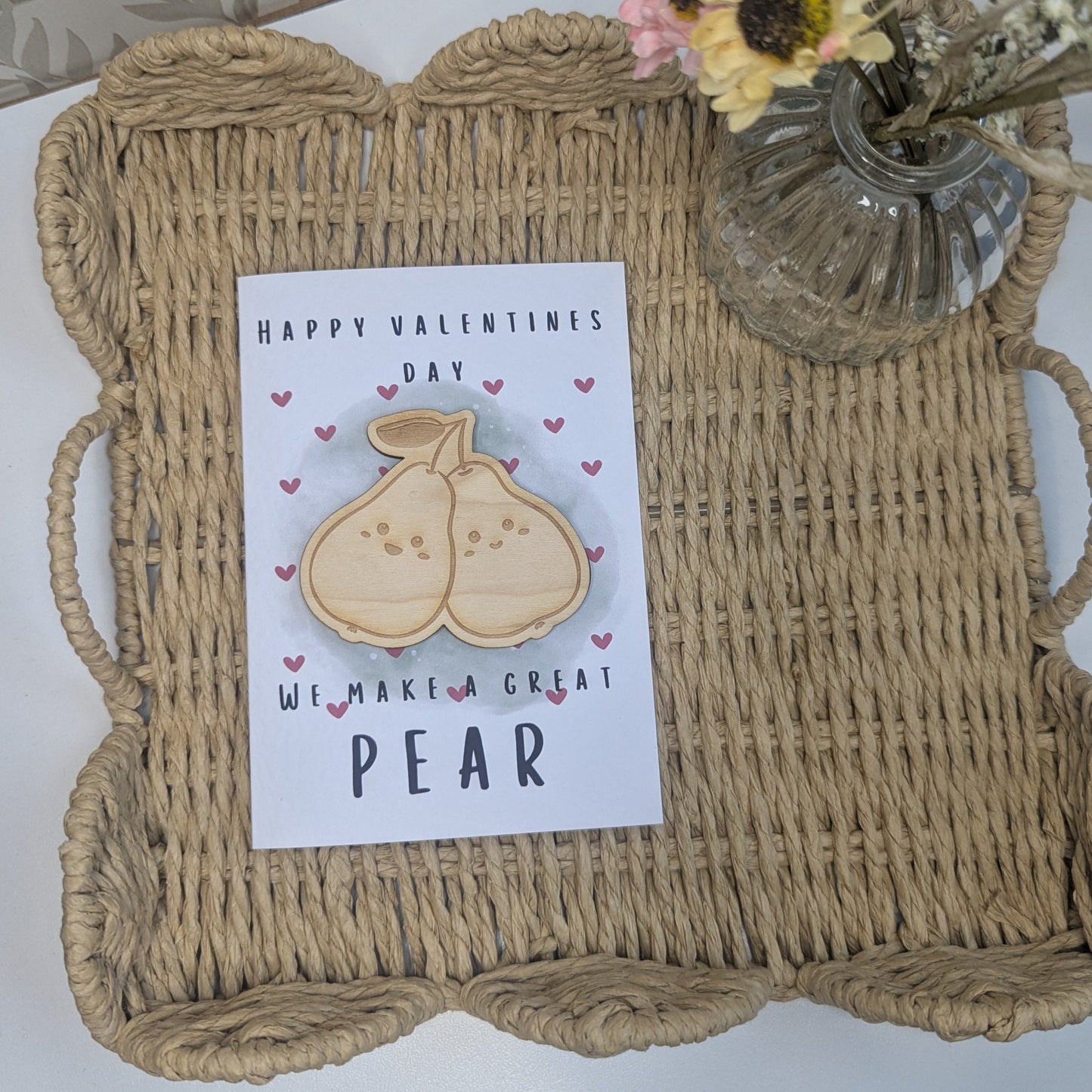 Wooden Magnet Keepsake Greetings Card - Lovely Pear