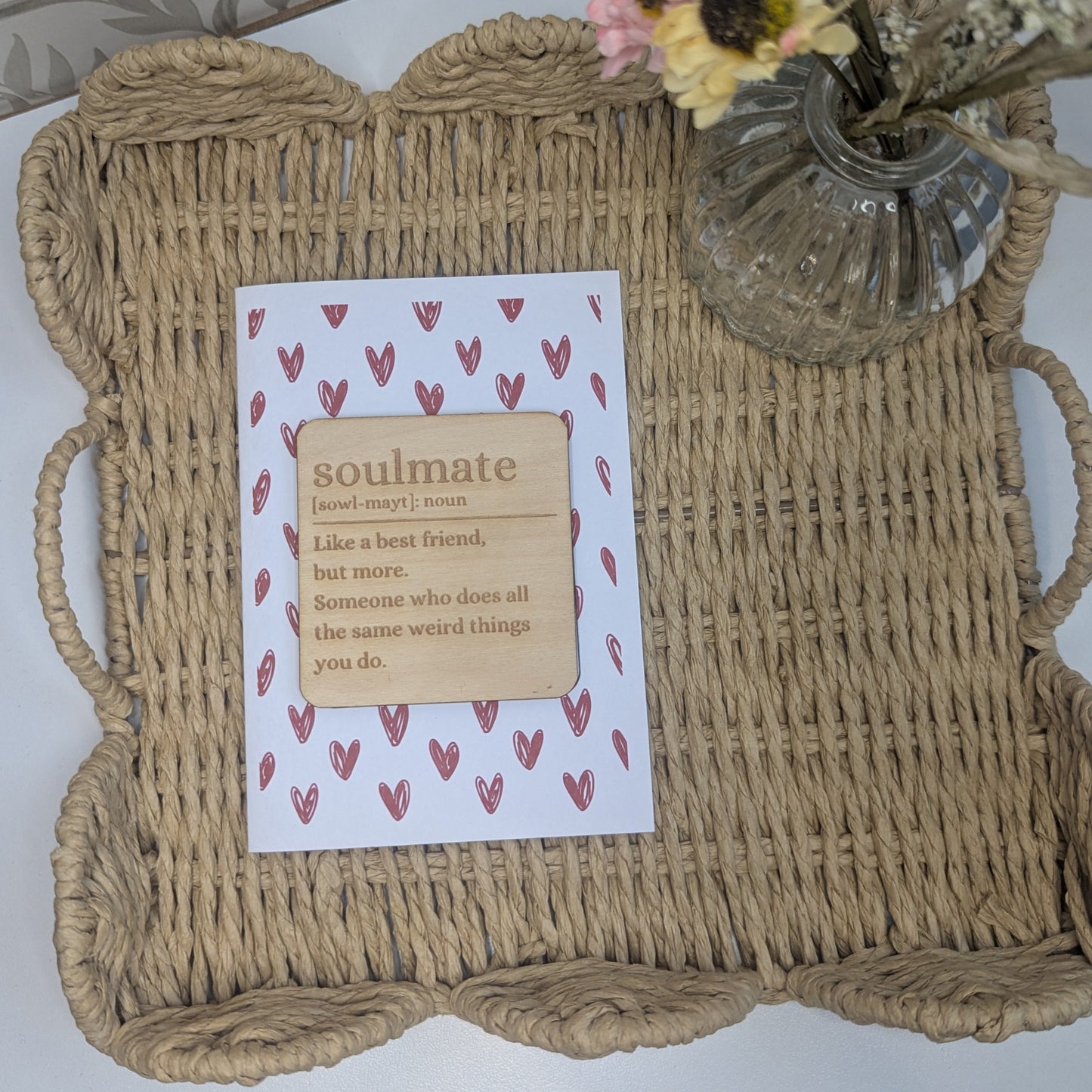 Wooden Magnet Keepsake Greetings Card - Definition of Soulmate