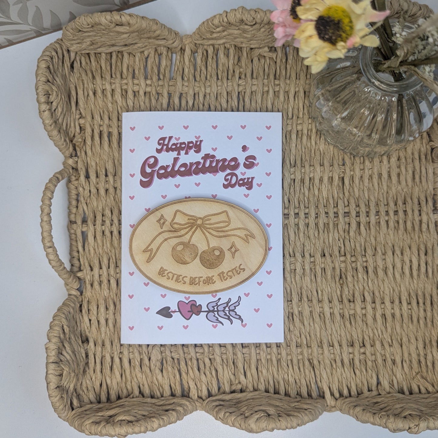 Wooden Magnet Keepsake Greetings Card - Galentines