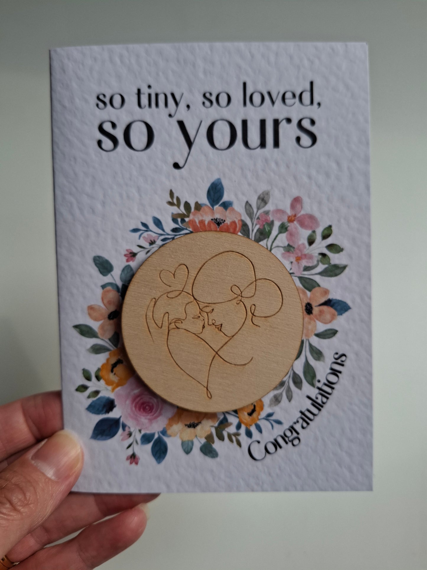 Wooden Magnet Keepsake Greetings Card - So Tiny New Baby