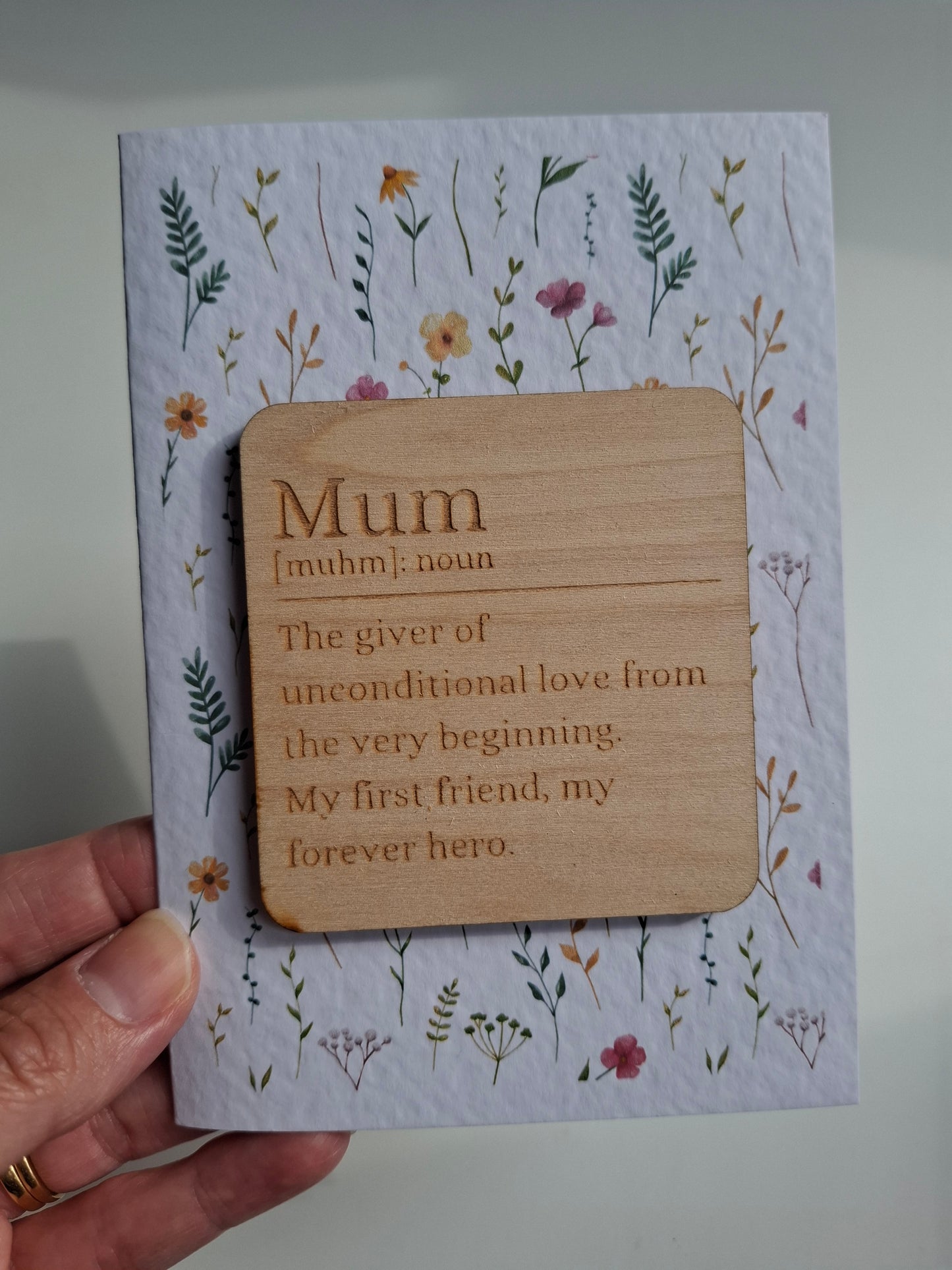 Wooden Magnet Keepsake Greetings Card - Definition of Mum