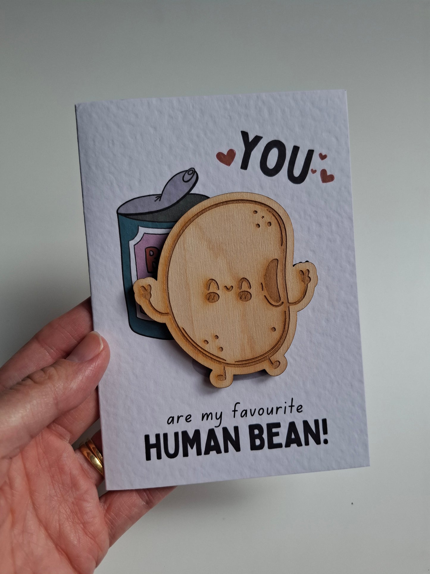Wooden Magnet Keepsake Greetings Card - My Favourite Human Bean