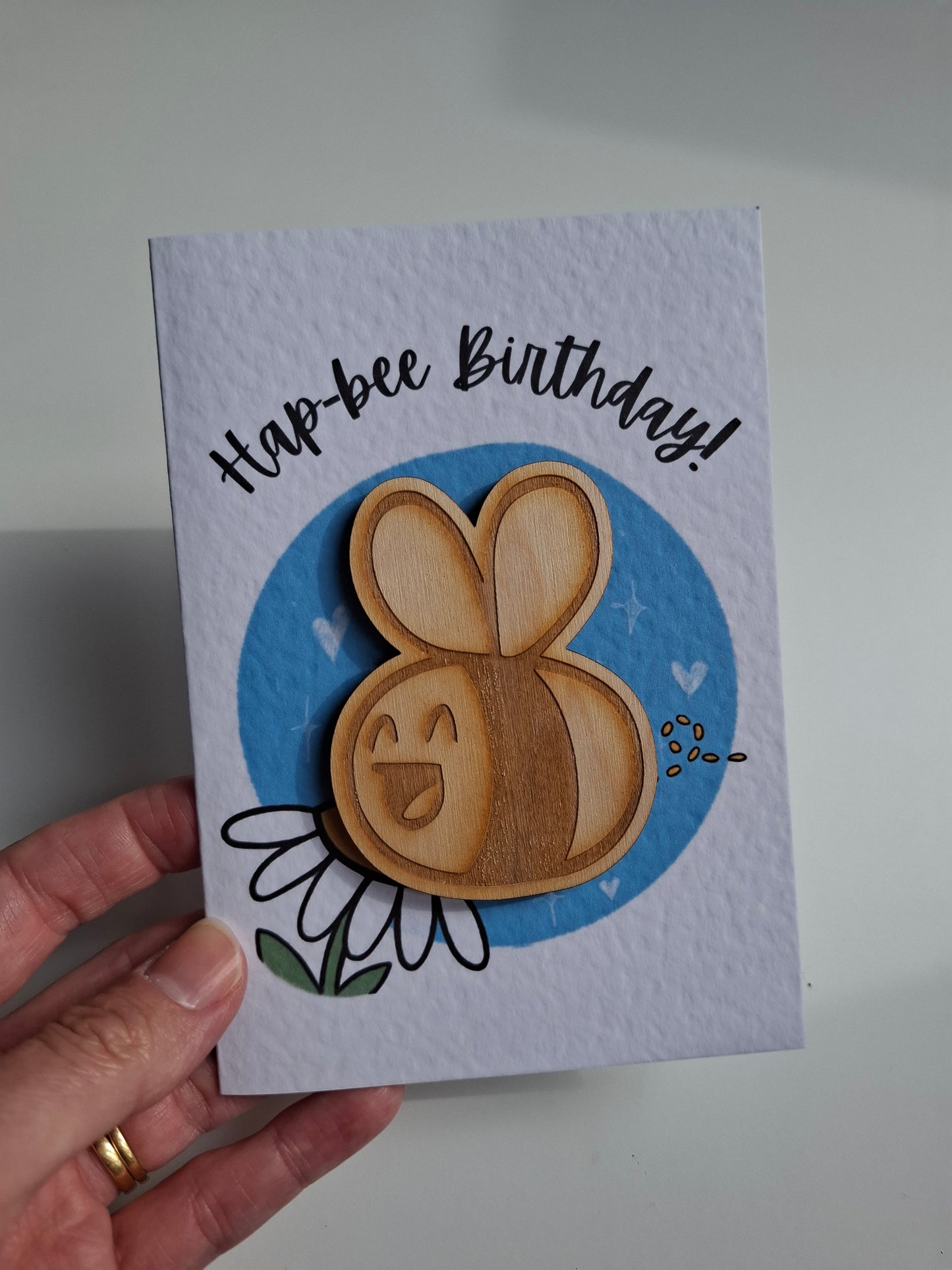 Wooden Magnet Keepsake Greetings Card - Hap-bee Birthday