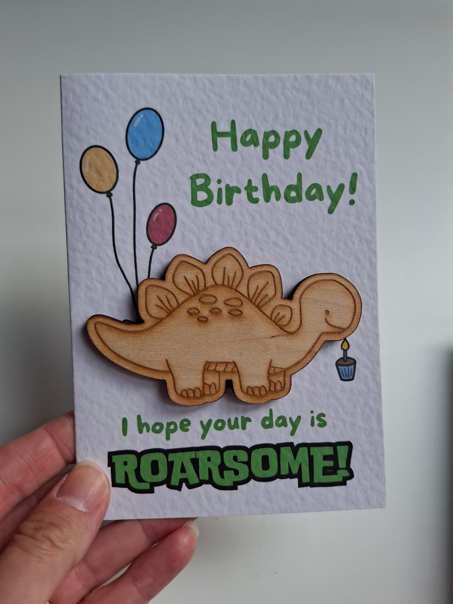 Wooden Magnet Keepsake Greetings Card - Roarsome Birthday