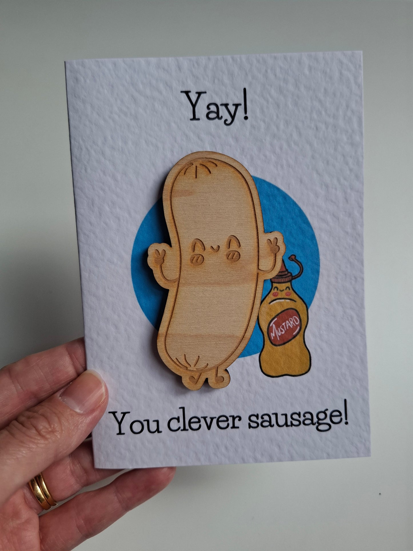 Wooden Magnet Keepsake Greetings Card - Clever Sausage