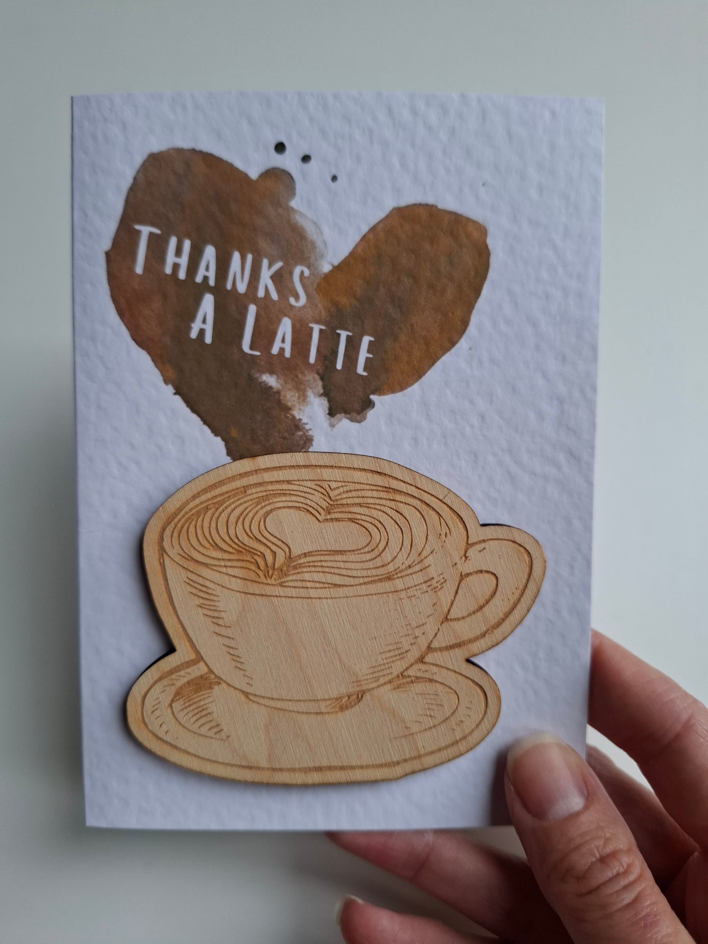 Wooden Magnet Keepsake Greetings Card - Thanks a Latte