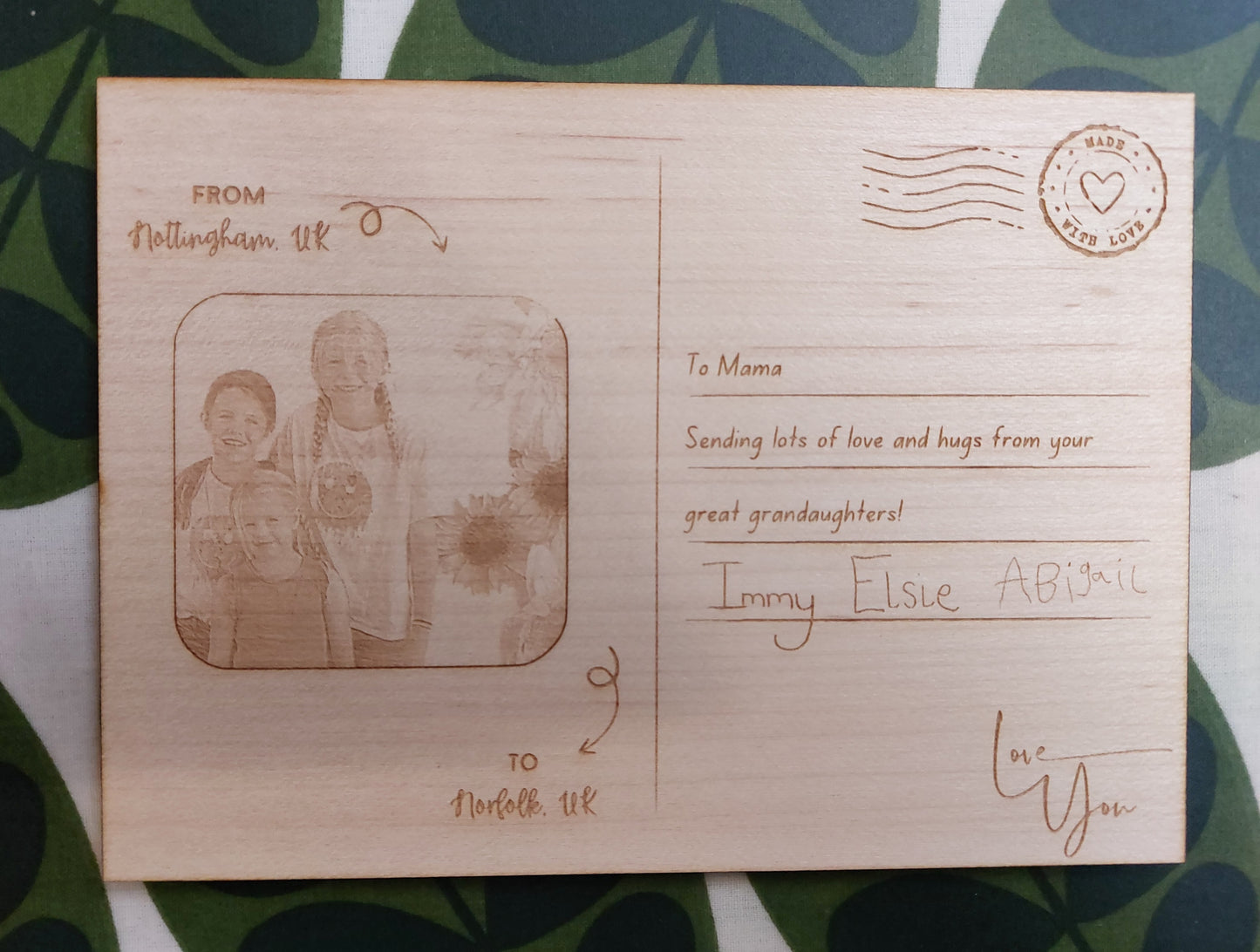 Wooden Engraved Postcard