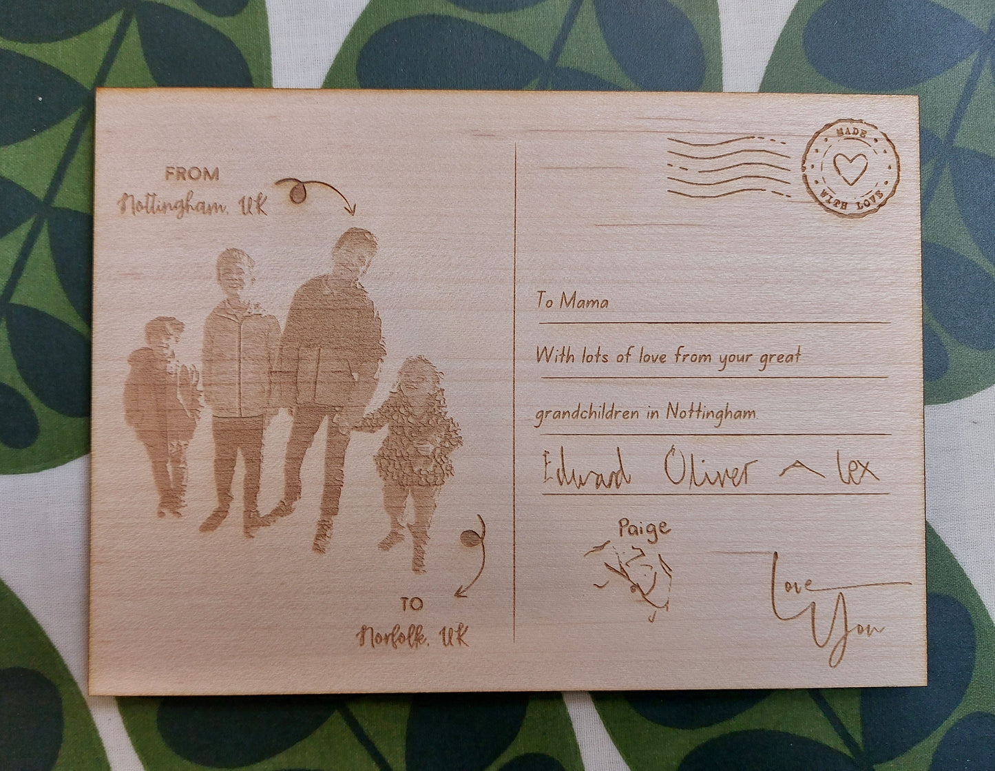 Wooden Engraved Postcard