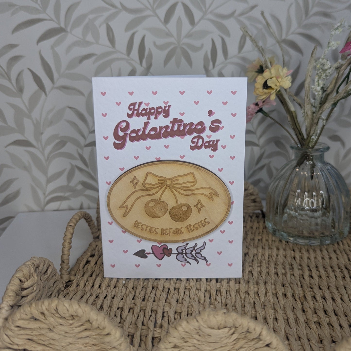 Wooden Magnet Keepsake Greetings Card - Galentines