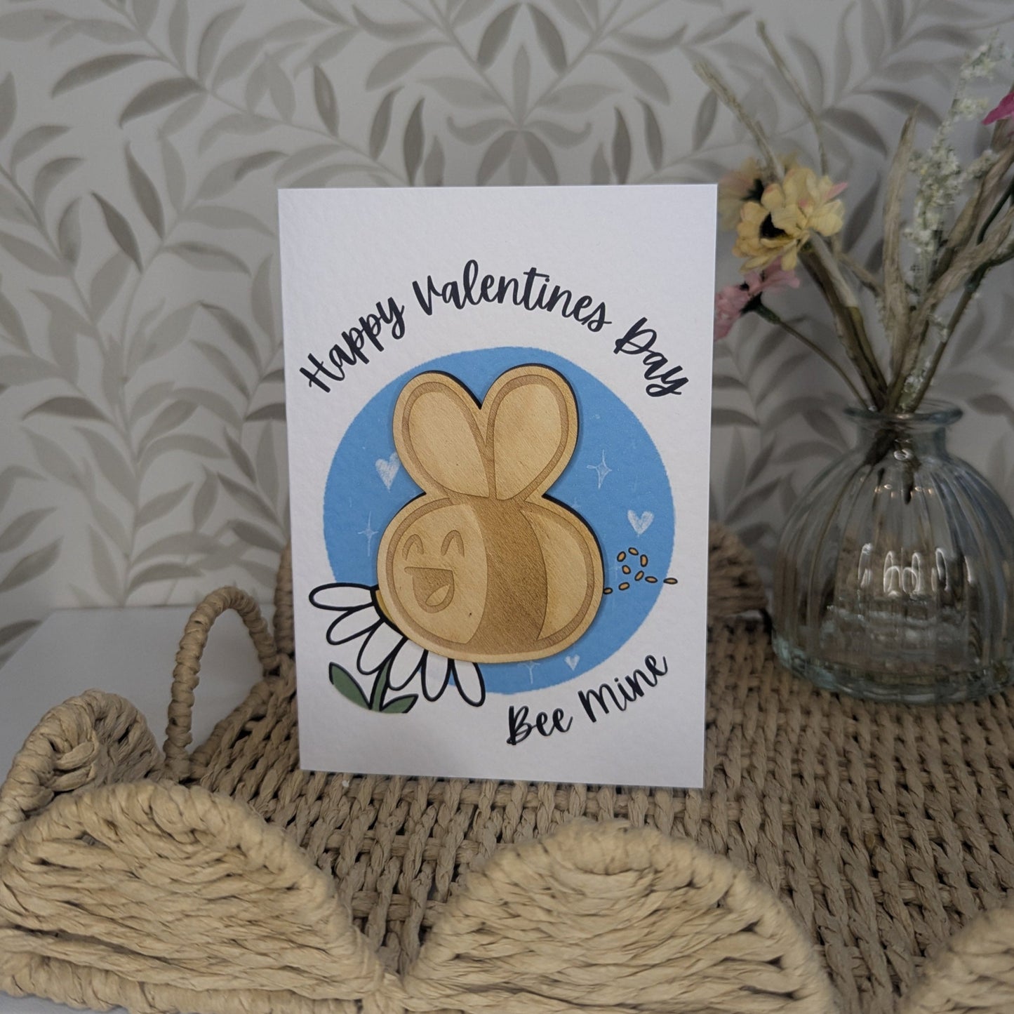 Wooden Magnet Keepsake Greetings Card - Bee Mine Valentine