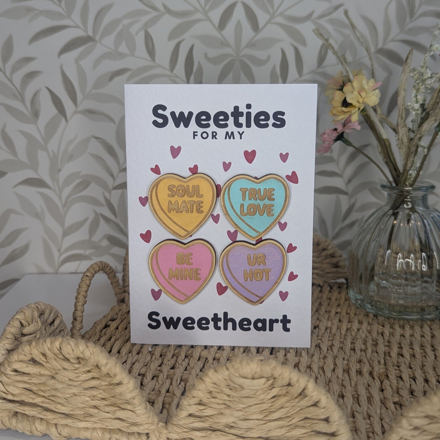 Wooden Magnet Keepsake Greetings Card - Sweetheart
