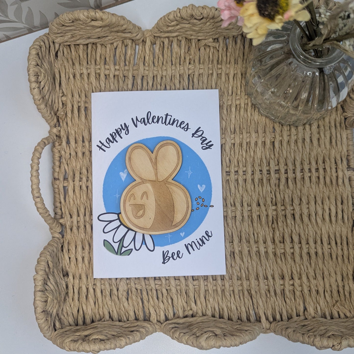 Wooden Magnet Keepsake Greetings Card - Bee Mine Valentine