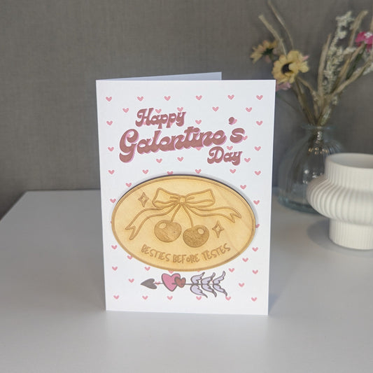 Wooden Magnet Keepsake Greetings Card - Galentines