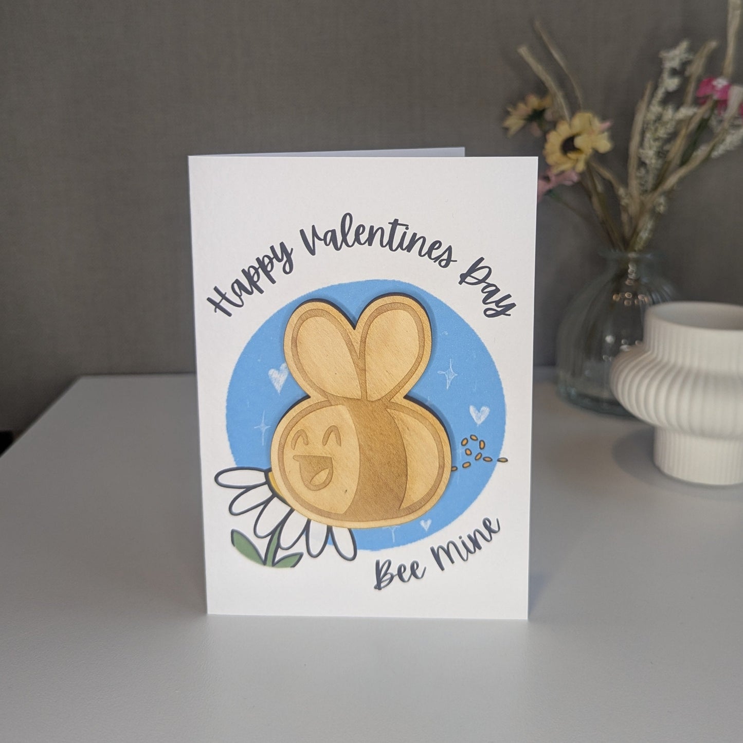 Wooden Magnet Keepsake Greetings Card - Bee Mine Valentine