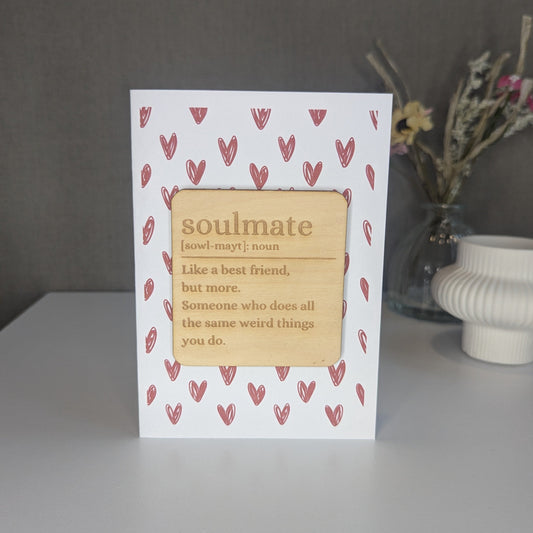 Wooden Magnet Keepsake Greetings Card - Definition of Soulmate