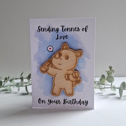 Wooden Magnet Keepsake Greetings Card - Tonnes of Love on your Birthday