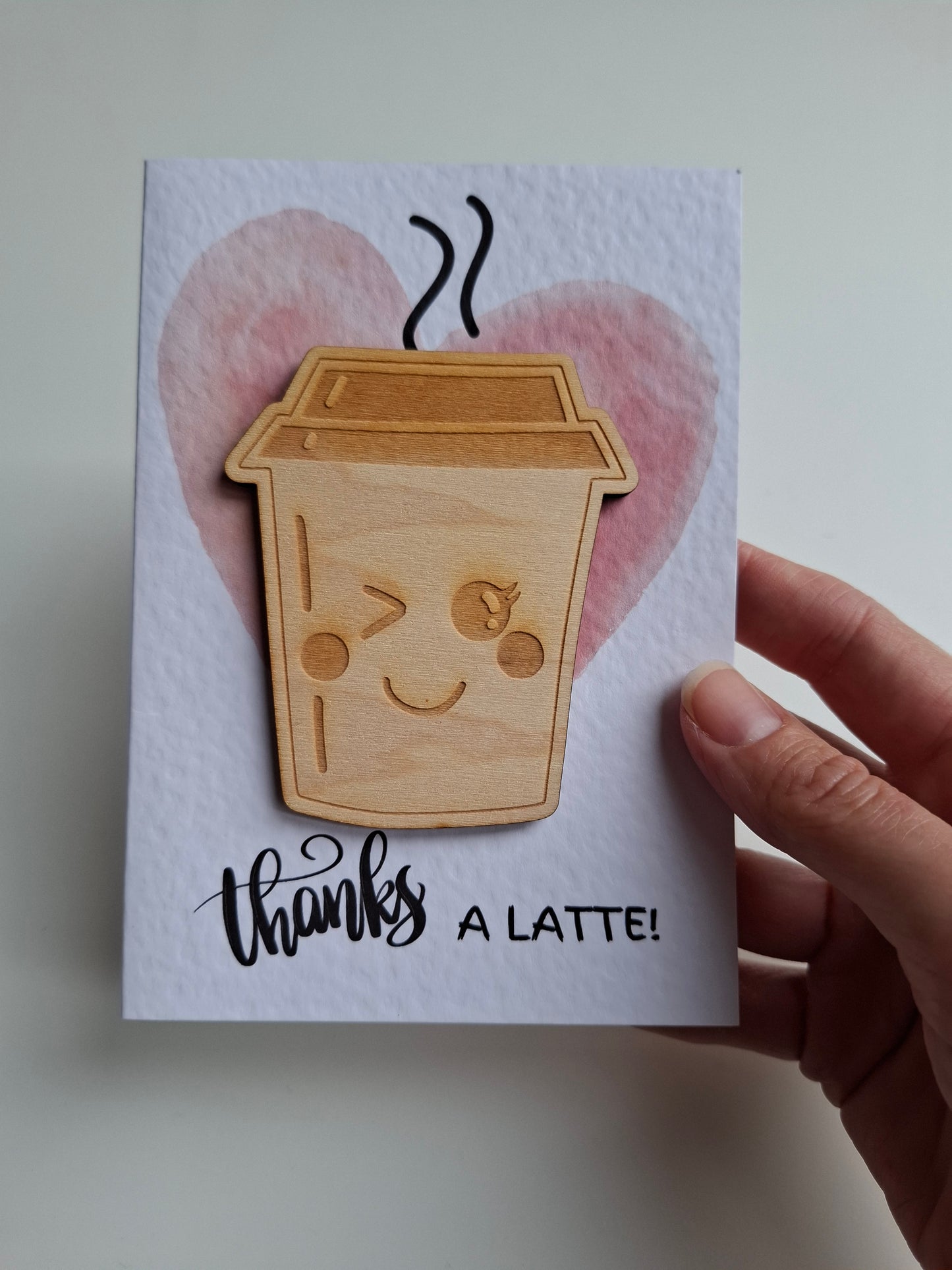 Wooden Magnet Keepsake Greetings Card - Thanks a Latte