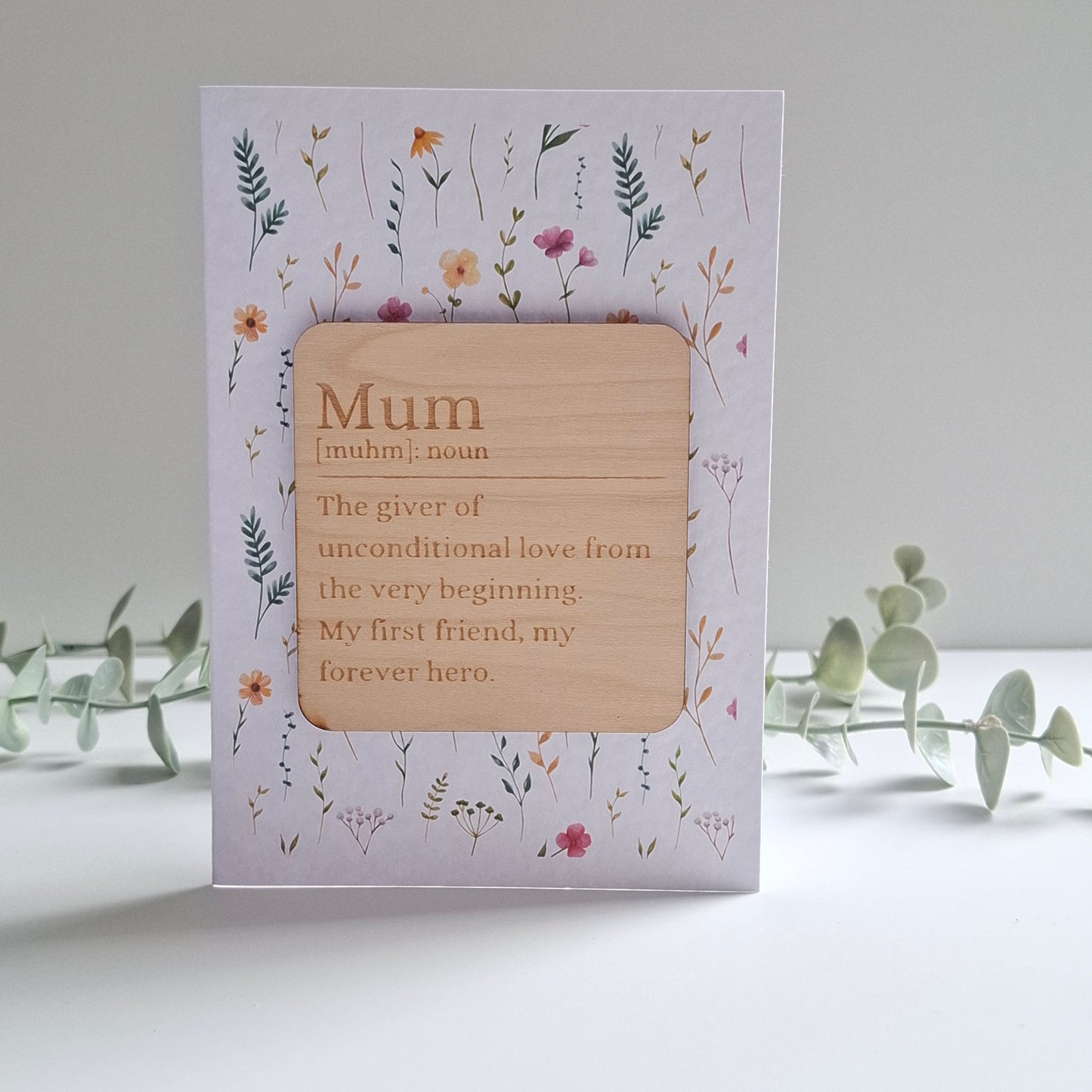 Wooden Magnet Keepsake Greetings Card - Definition of Mum