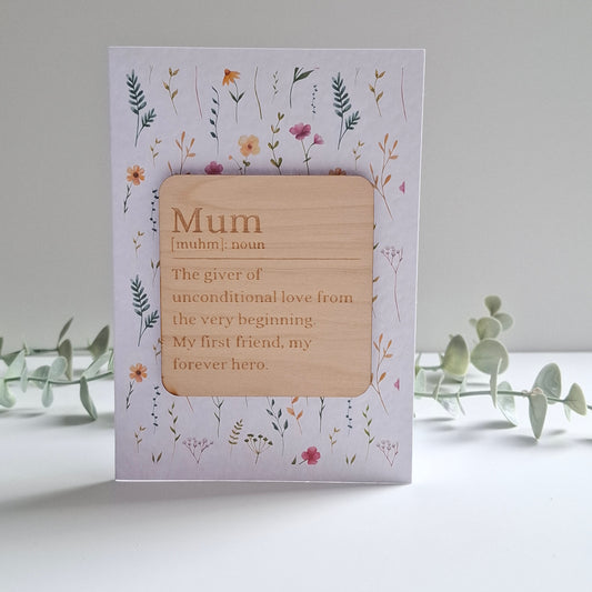 Wooden Magnet Keepsake Greetings Card - Definition of Mum