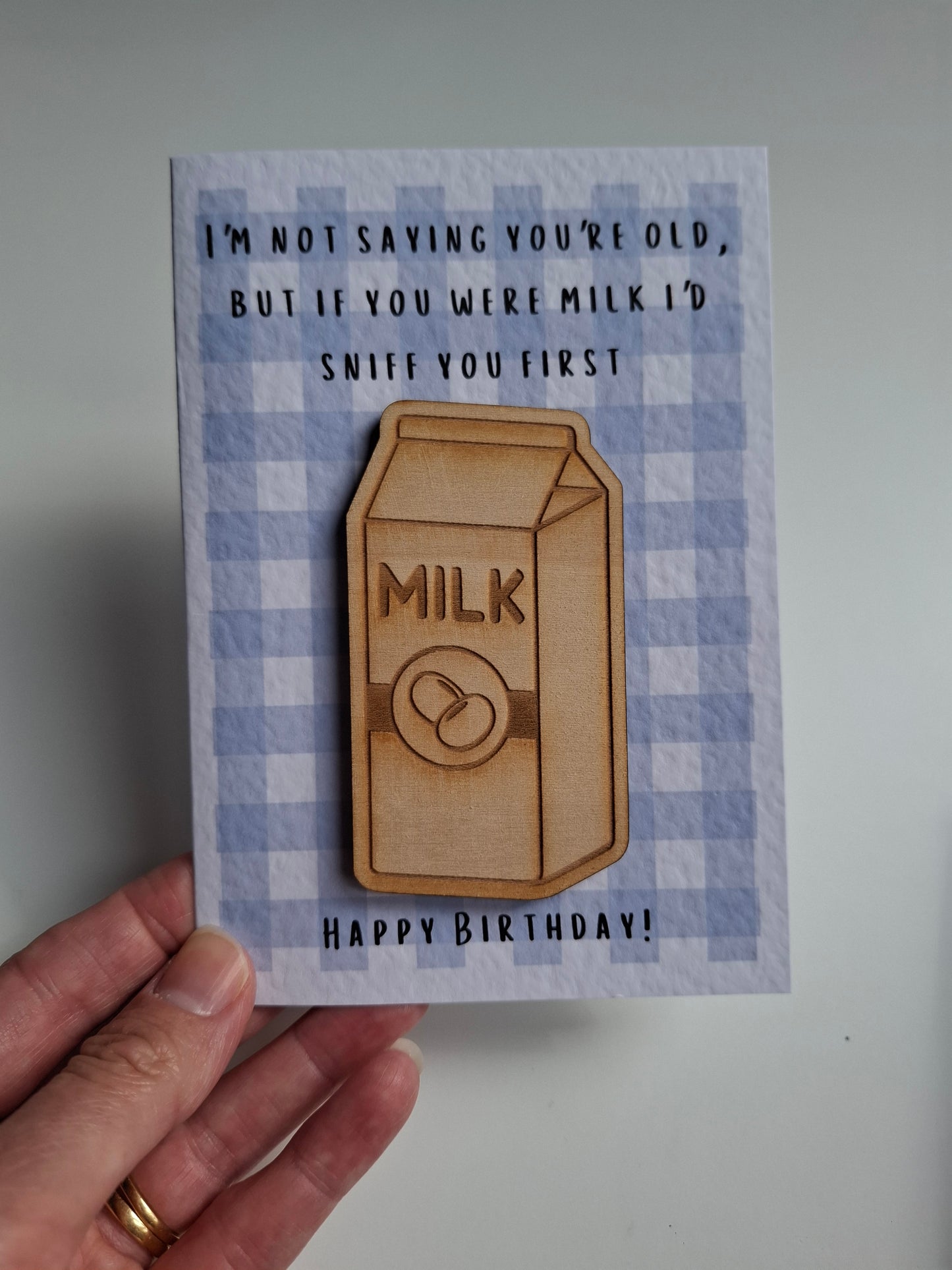 Wooden Magnet Keepsake Greetings Card - Birthday Milk