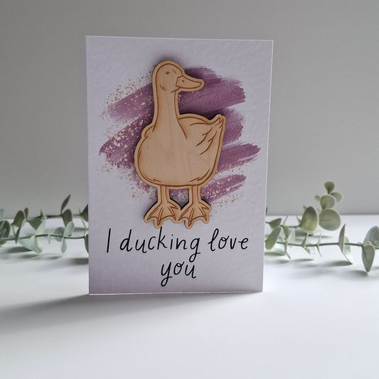 Wooden Magnet Keepsake Greetings Card - Ducking Love You
