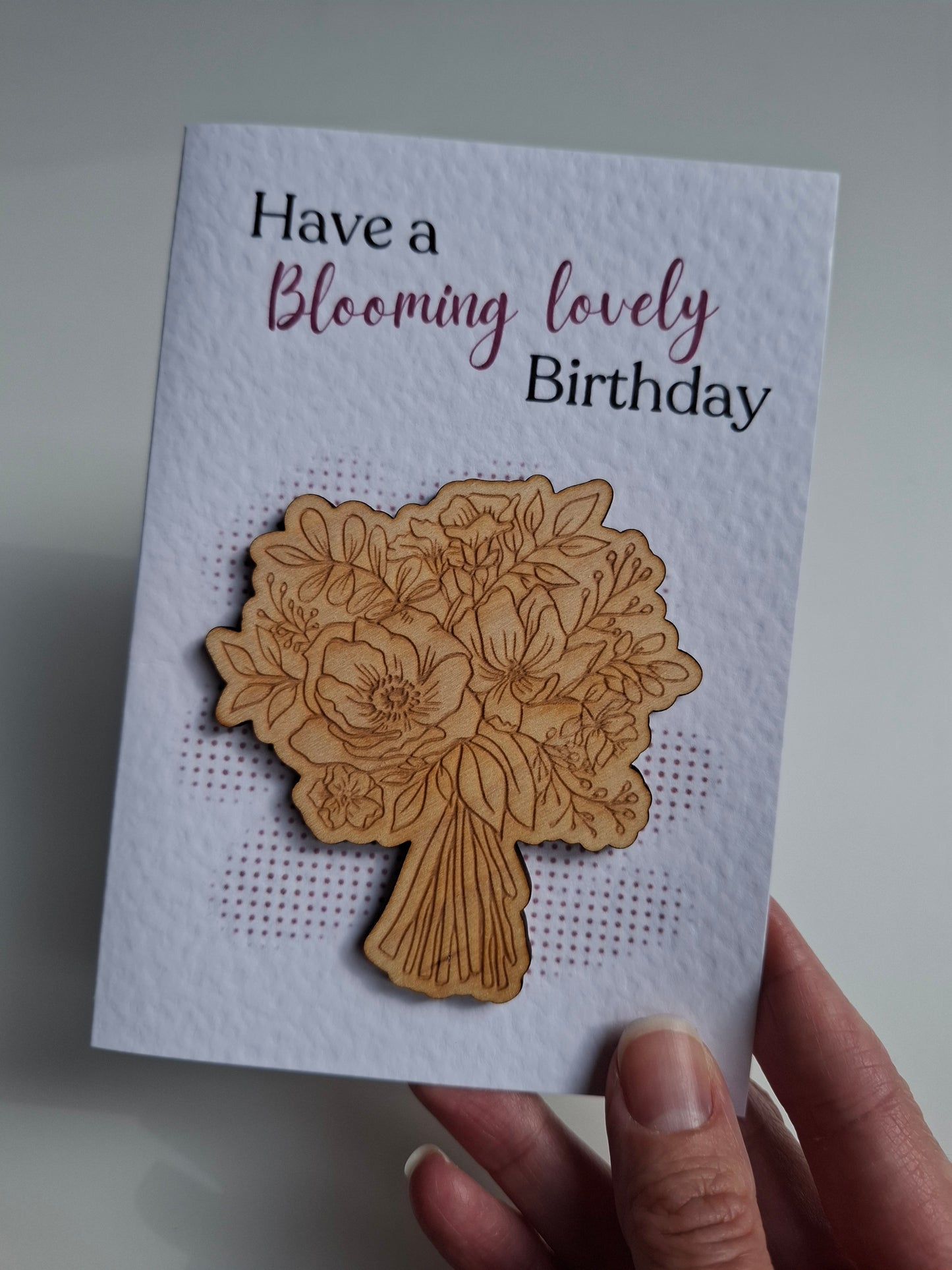 Wooden Magnet Keepsake Greetings Card - Blooming Lovely Birthday