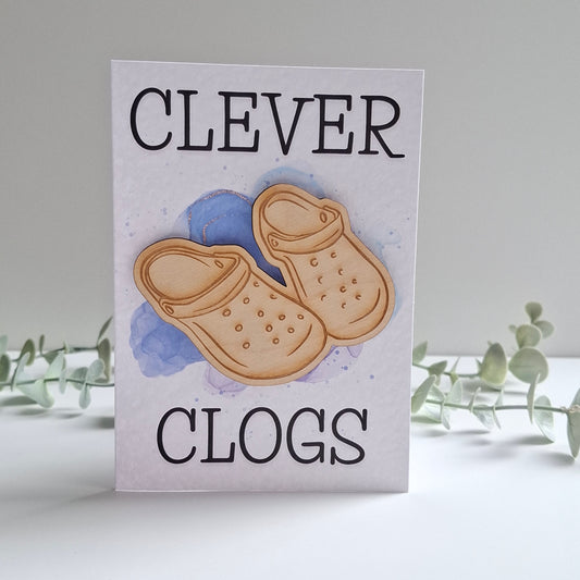 Wooden Magnet Keepsake Greetings Card - Clever Cloggs