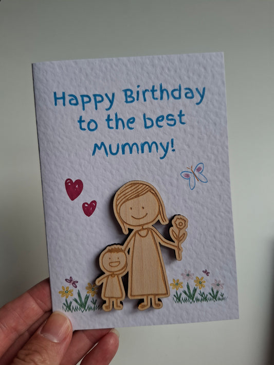 Wooden Magnet Keepsake Greetings Card - Happy Birthday Mummy