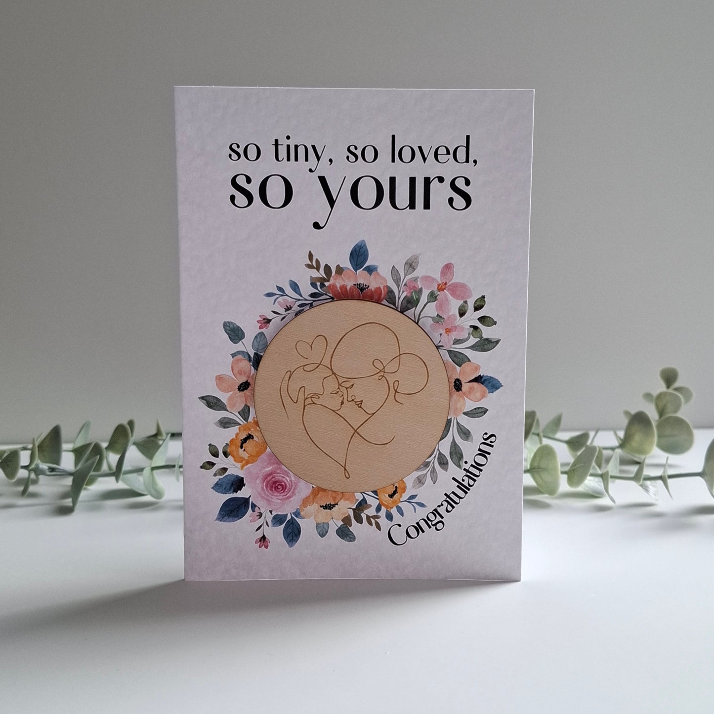 Wooden Magnet Keepsake Greetings Card - So Tiny New Baby