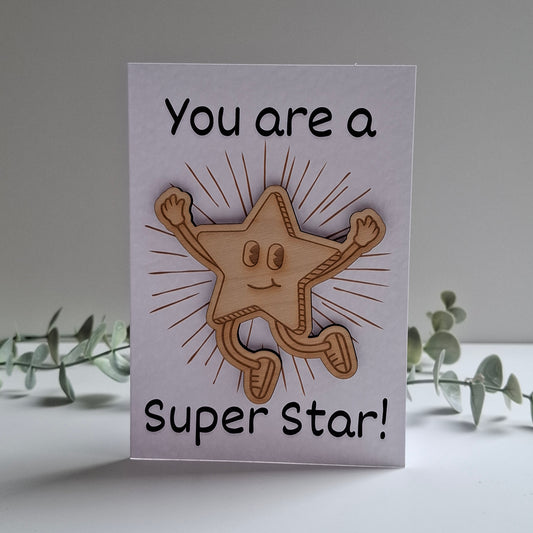 Wooden Magnet Keepsake Greetings Card - You Are A Superstar