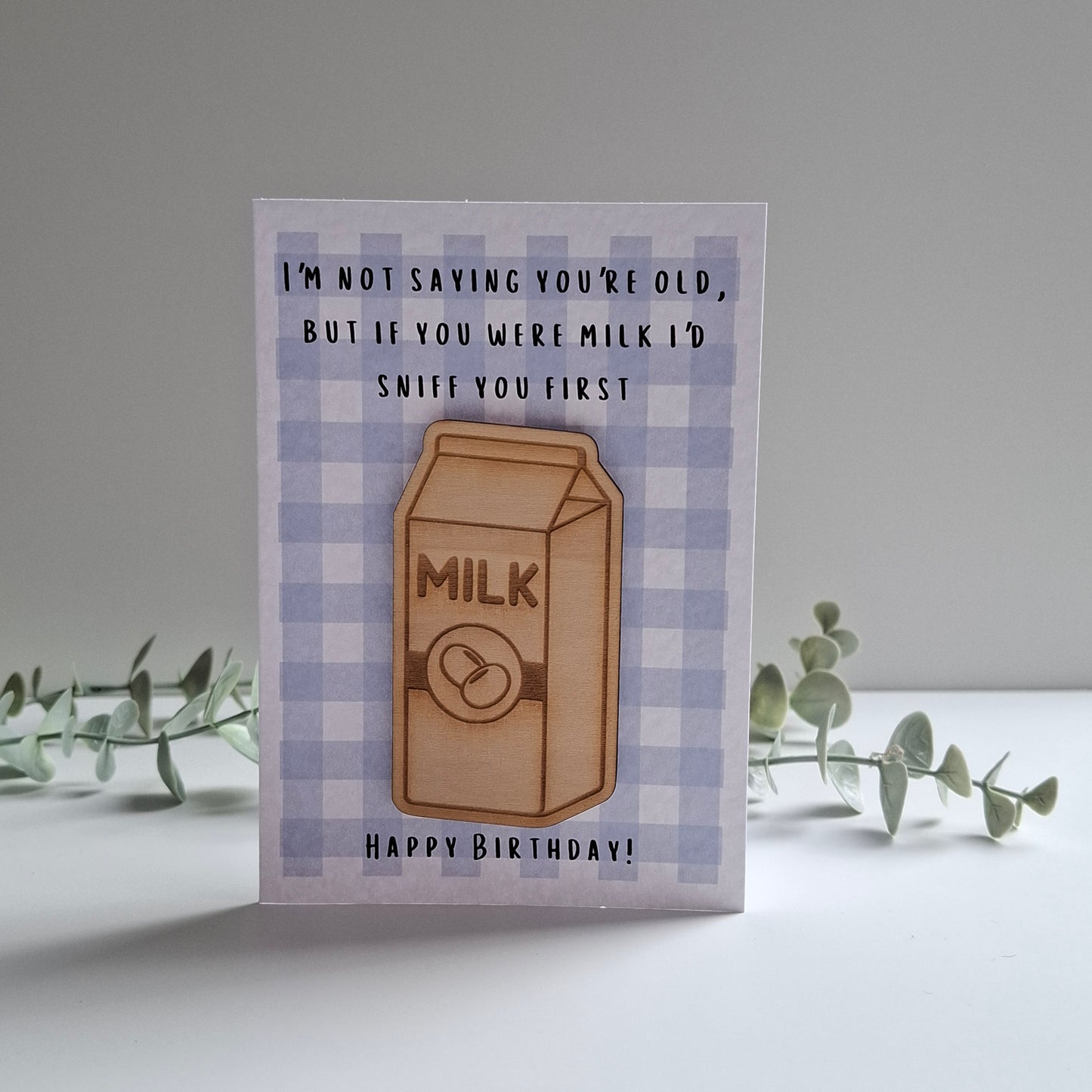 Wooden Magnet Keepsake Greetings Card - Birthday Milk