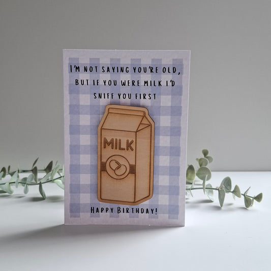 Wooden Magnet Keepsake Greetings Card - Birthday Milk