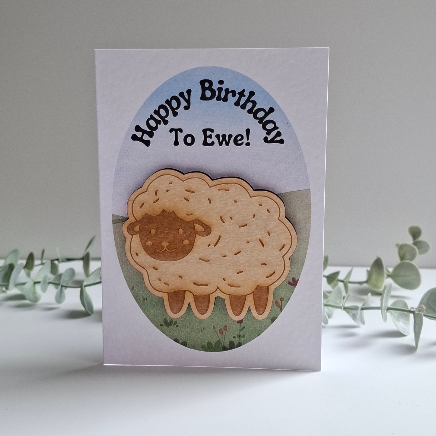 Wooden Magnet Keepsake Greetings Card - Happy Birthday to Ewe