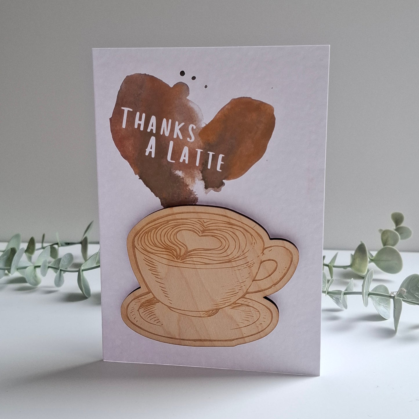 Wooden Magnet Keepsake Greetings Card - Thanks a Latte