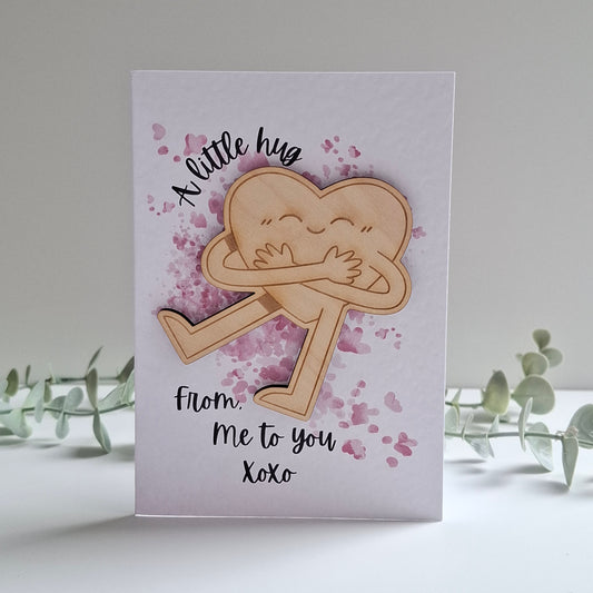 Wooden Magnet Keepsake Greetings Card - A Little Hug
