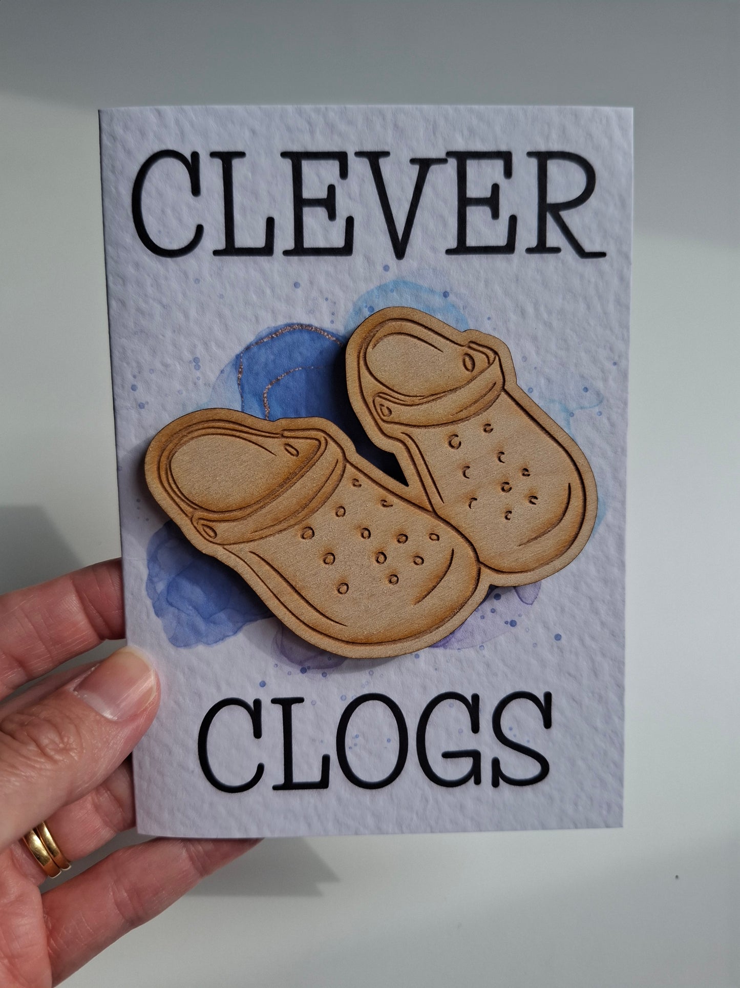 Wooden Magnet Keepsake Greetings Card - Clever Cloggs