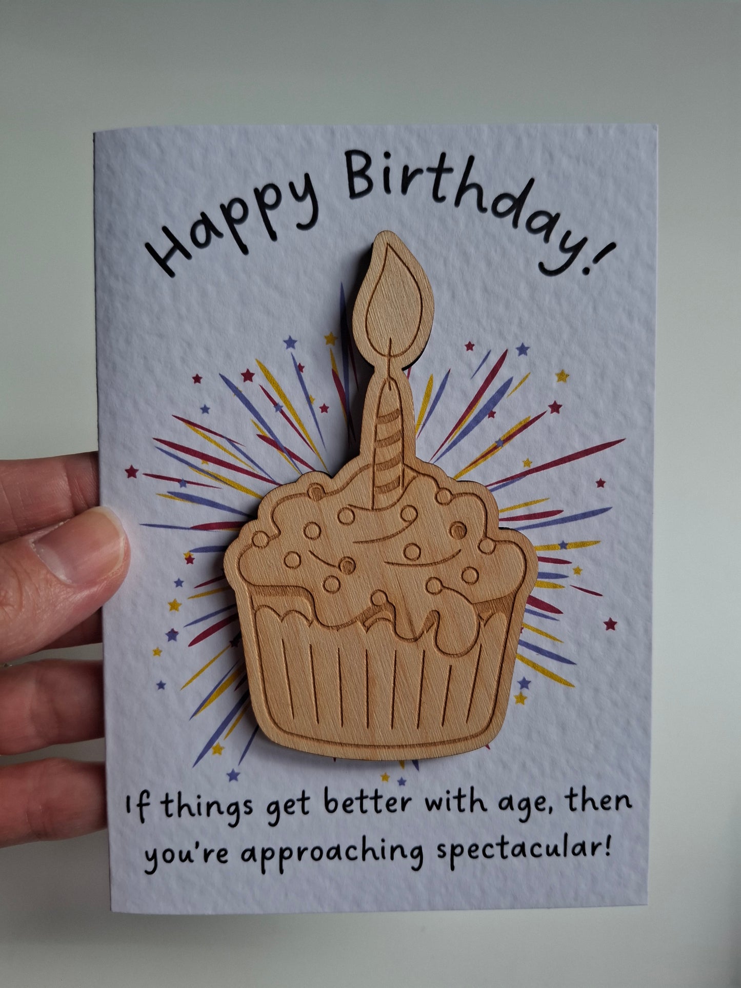 Wooden Magnet Keepsake Greetings Card - Spectacular Happy Birthday