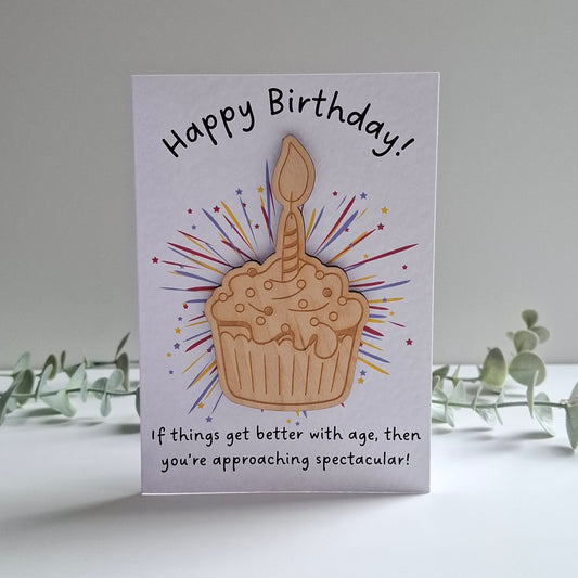 Wooden Magnet Keepsake Greetings Card - Spectacular Happy Birthday