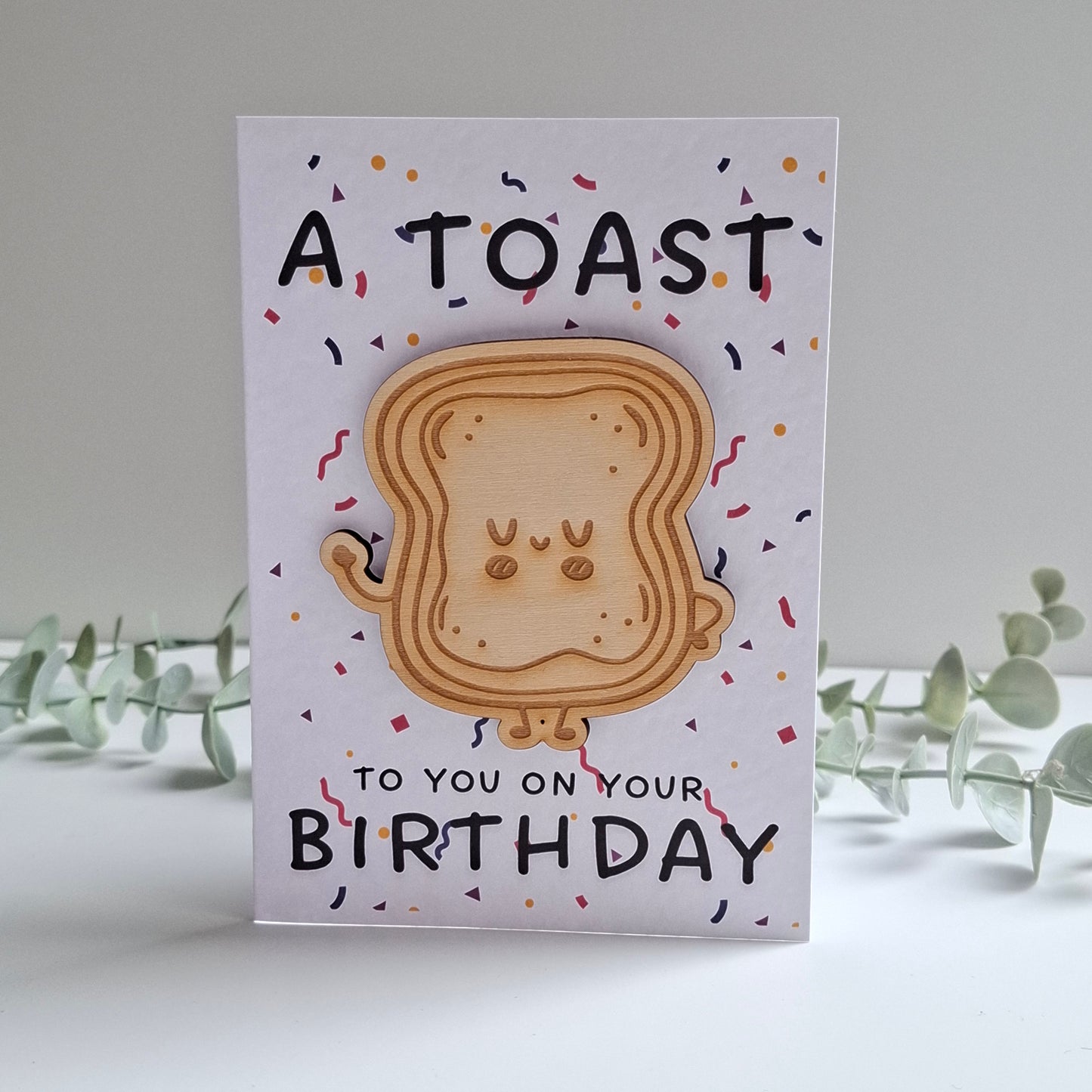 Wooden Magnet Keepsake Greetings Card - Birthday Toast