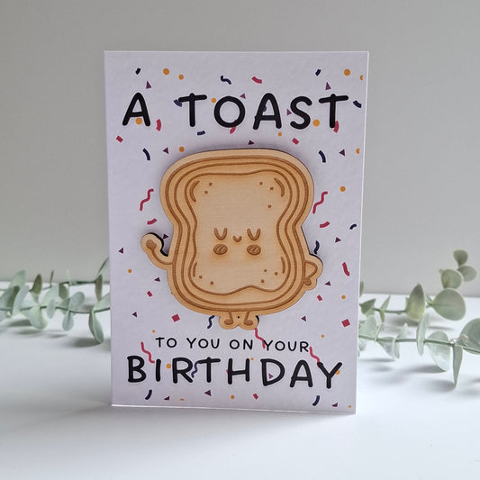 Wooden Magnet Keepsake Greetings Card - Birthday Toast