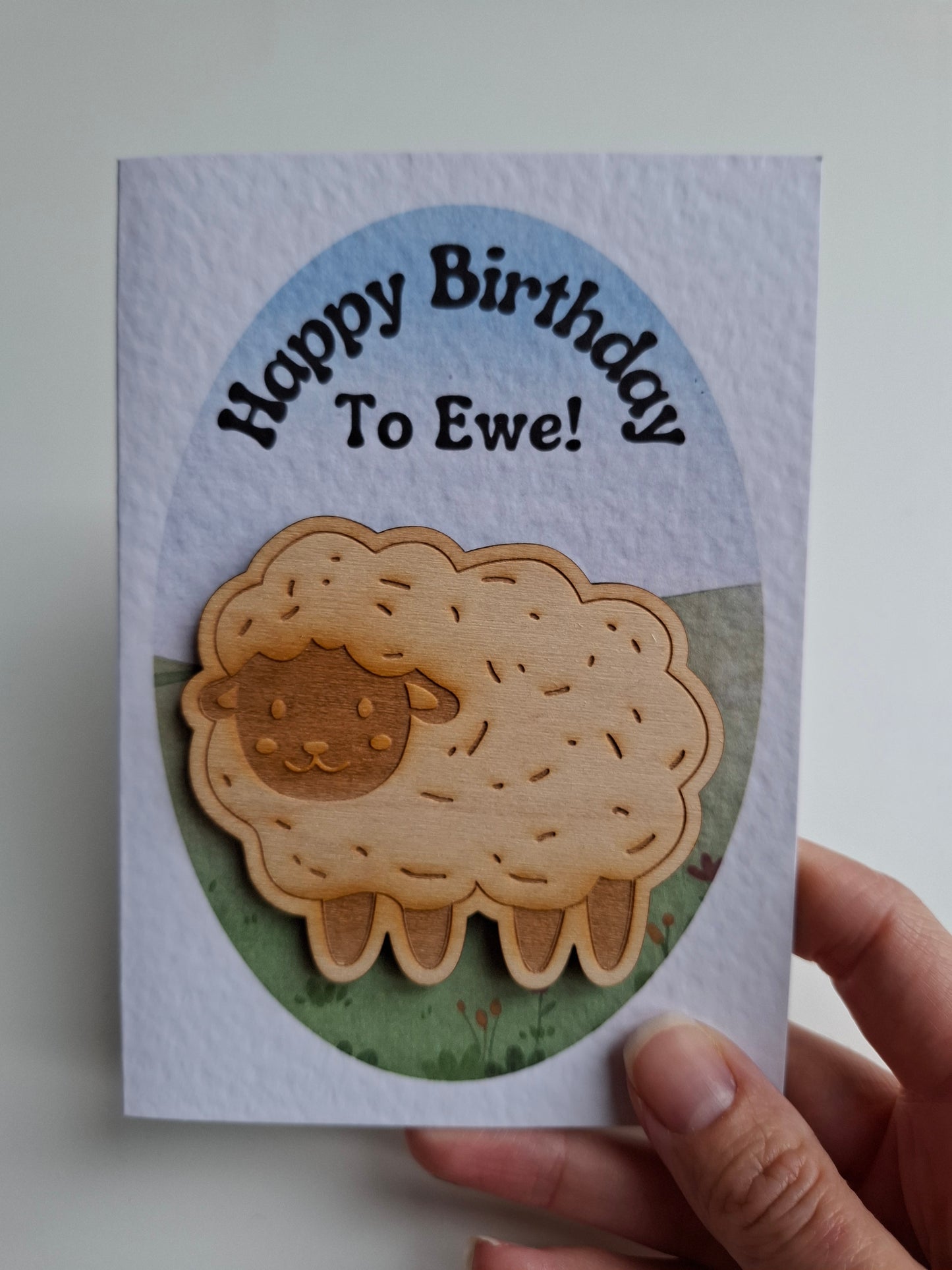 Wooden Magnet Keepsake Greetings Card - Happy Birthday to Ewe
